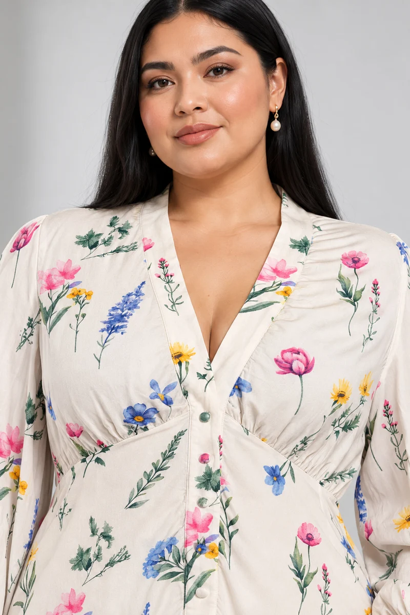 Elvyn|Viscose V Neck Puff Sleeve Top