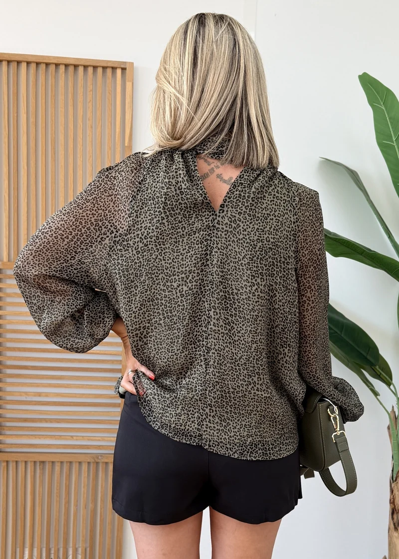Blouse Fluide Léopard à Lavallière