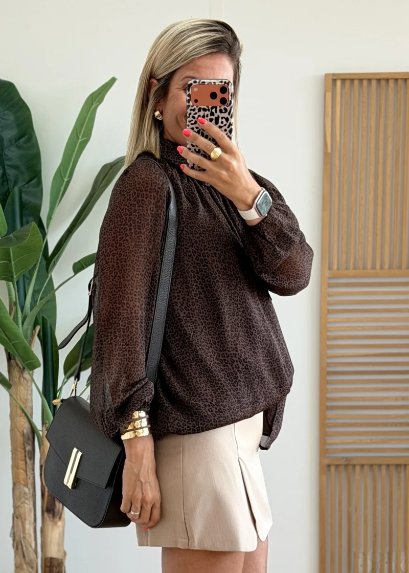 Blouse Fluide Léopard à Lavallière