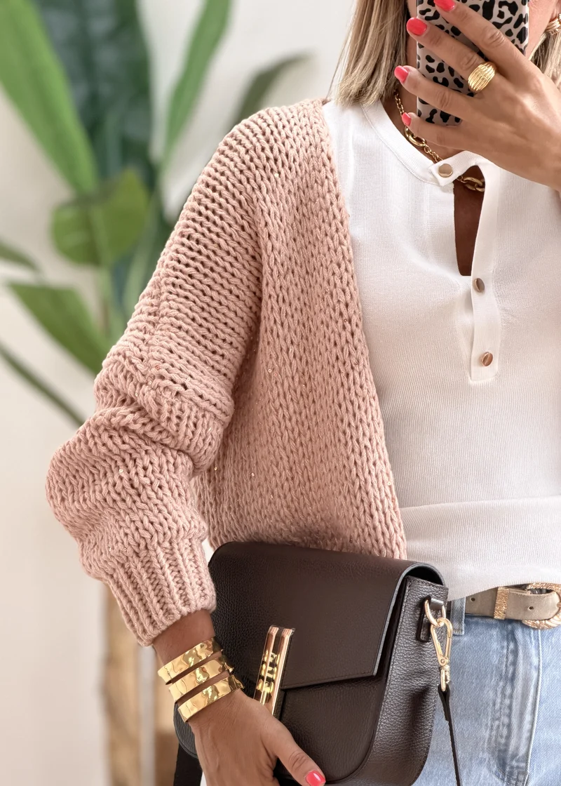 Gilet Grosse Maille à Sequins