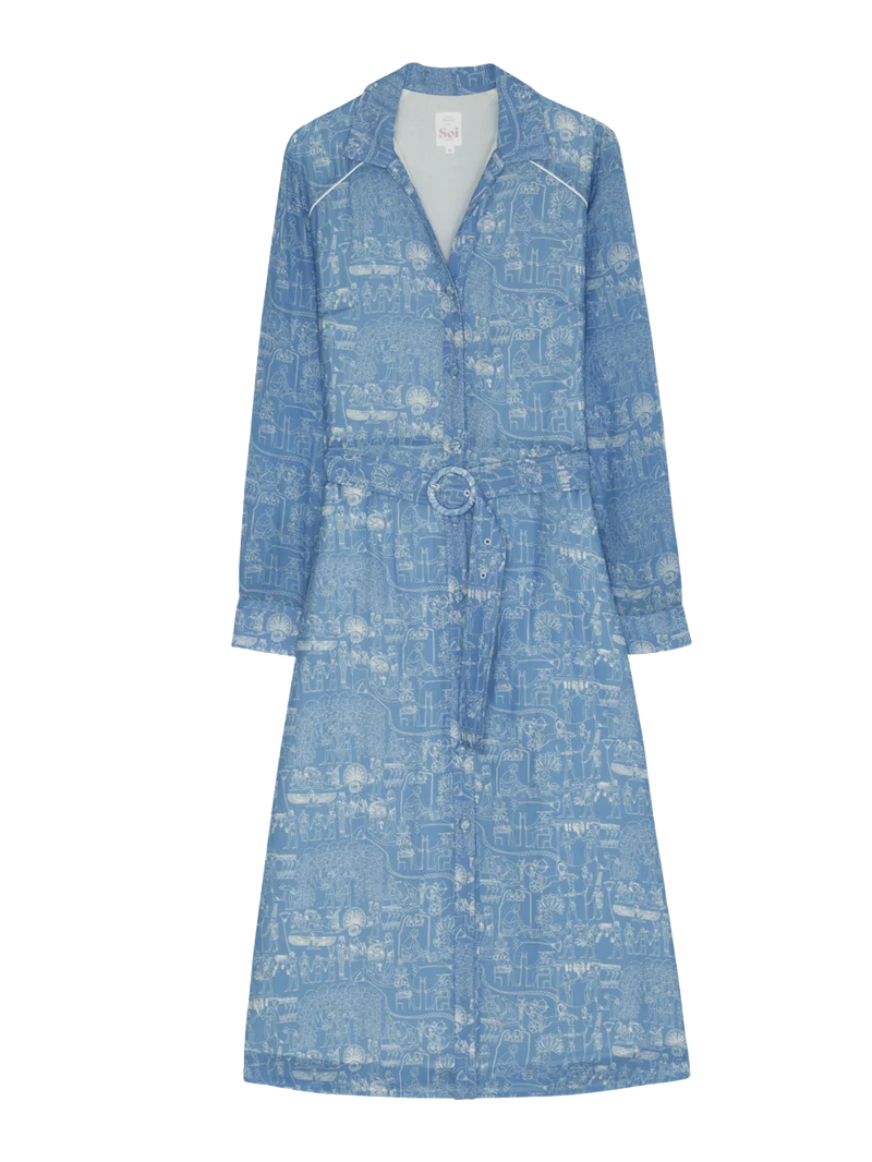 Robe Impériale imprimé Louxor Bleu