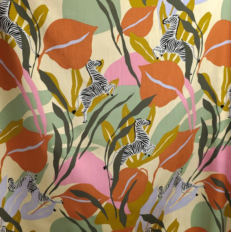 Tissu popeline de rayonne – Imprimé botanique zèbre