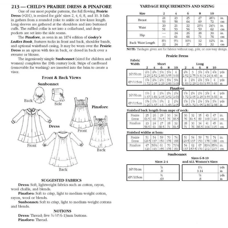 PATRON DE COUTURE PDF | 213 Robe et tablier prairie pour enfant | Folkwear