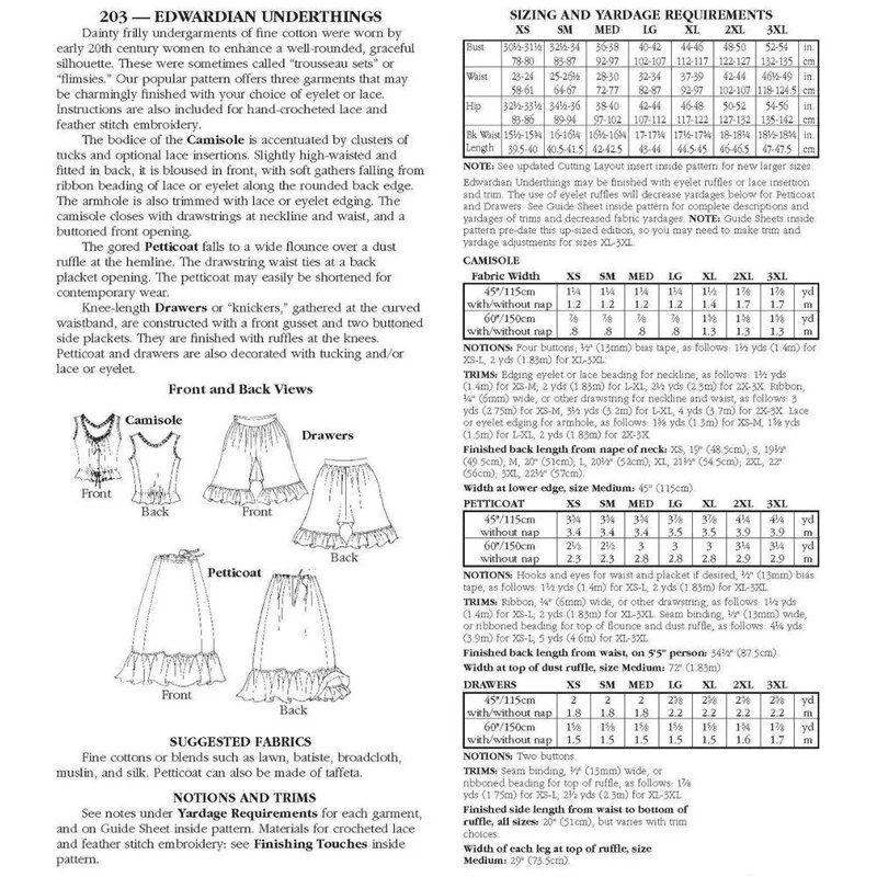 PATRON DE COUTURE PDF | 203 Sous-vêtements édouardiens | Folkwear