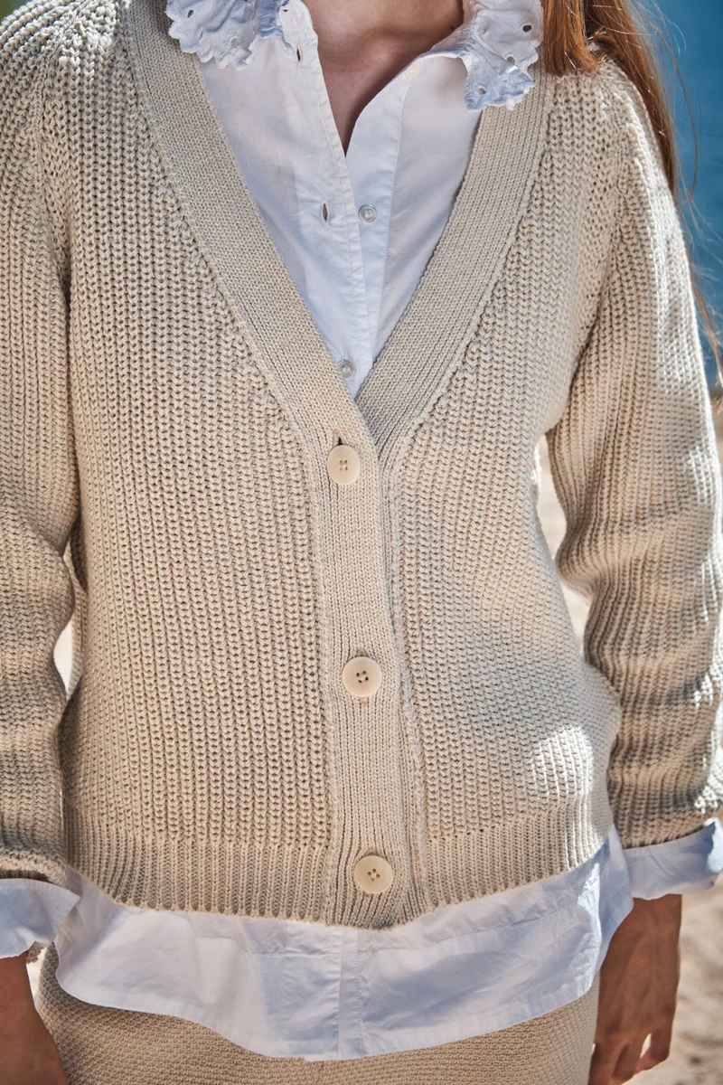 ANNA V-Neck Cardigan in Organic Cotton - Off-White