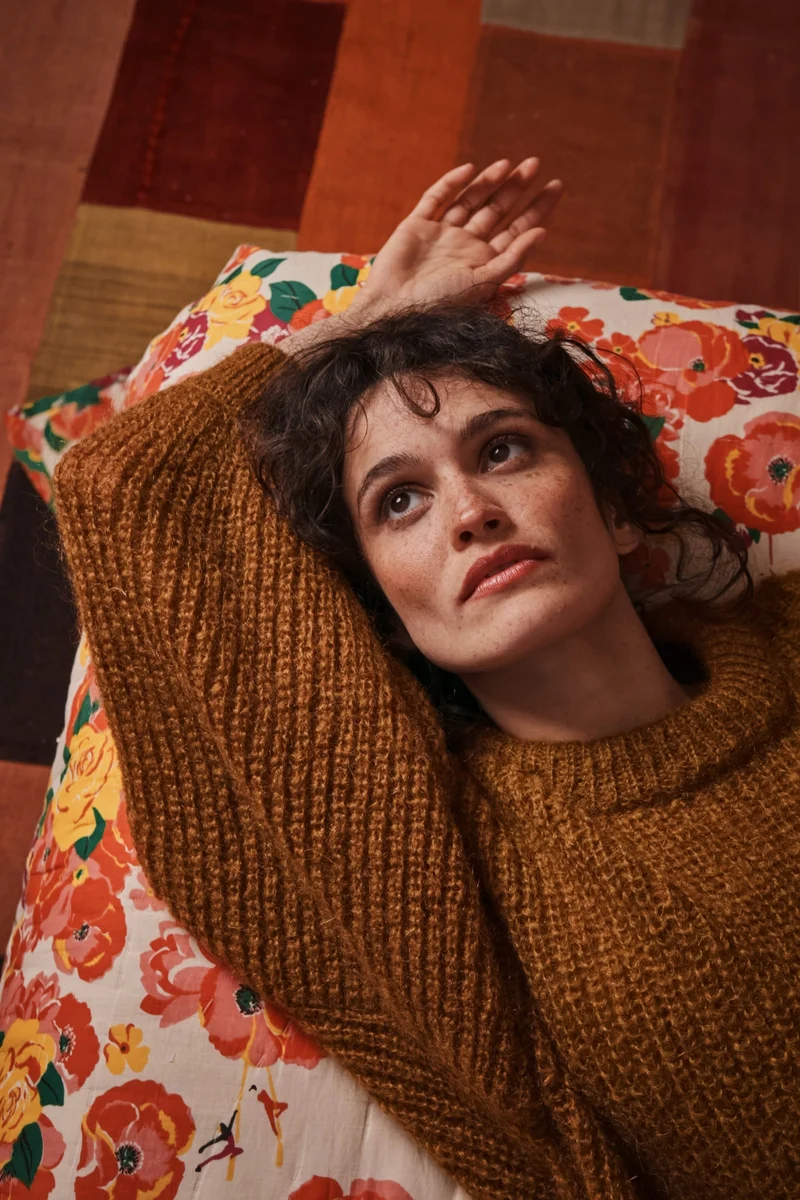 LUCIE Batwing Sweater in Mohair Wool - Amber