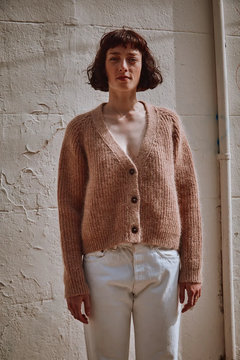 ANNA V-Neck Cardigan in Merino-Mohair Wool - Light Pink
