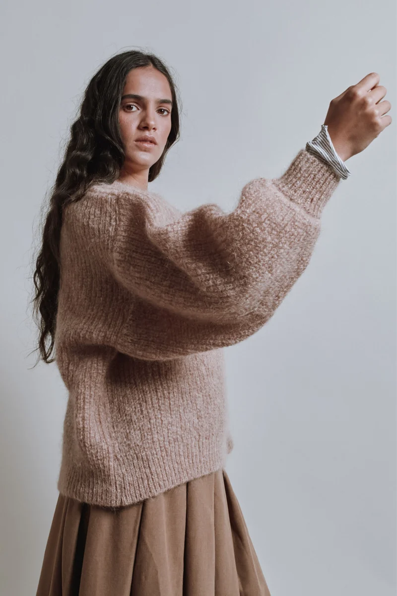 LUCIE Batwing Sweater in Mohair Wool - Light Pink
