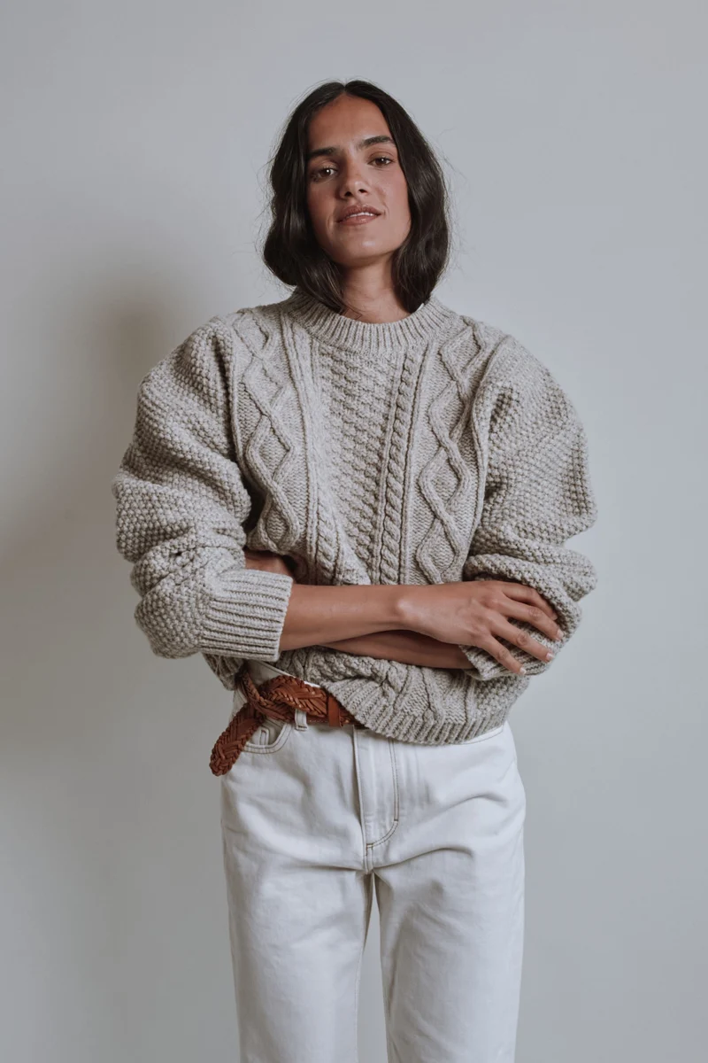PAOLA Irish Cable Sweater in Merino Wool - Beige