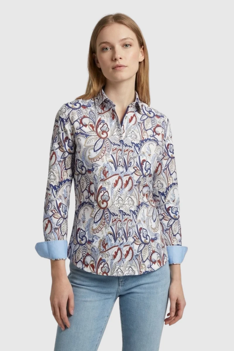 Sport Poplin Stretch Women’s Shirt White Blue