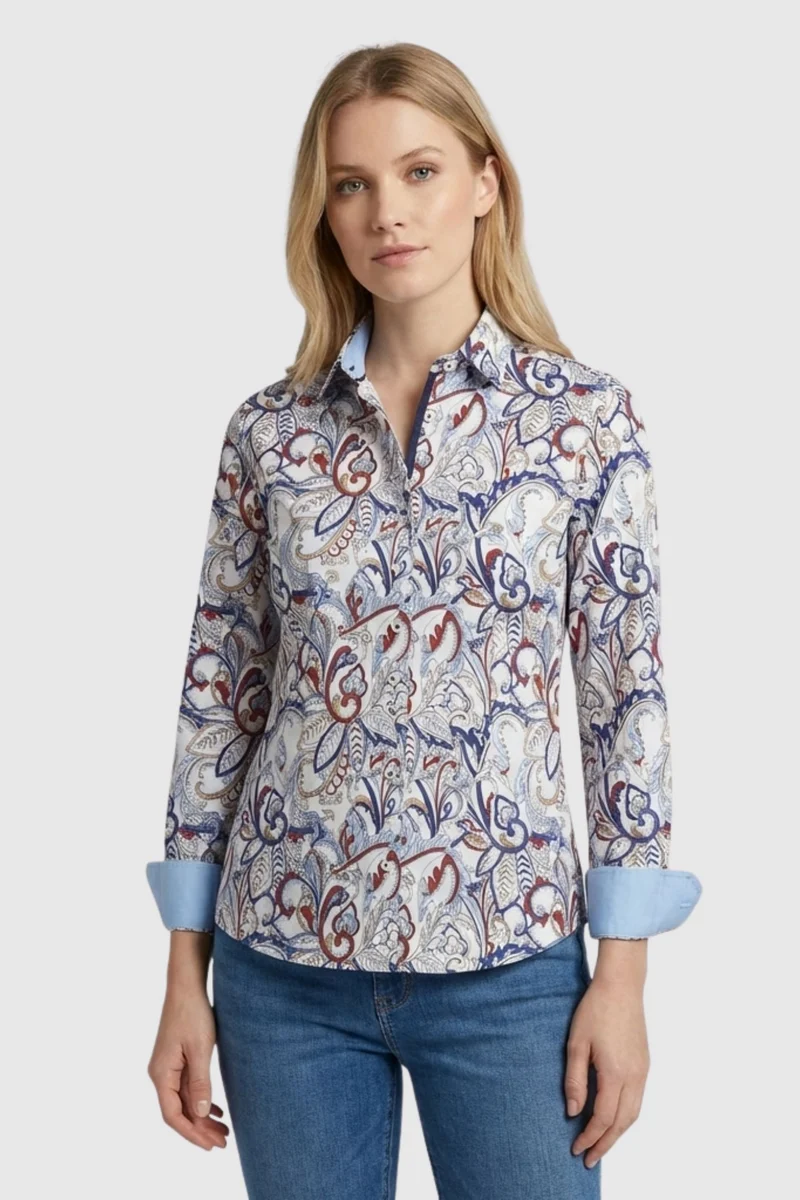 Sport Poplin Stretch Women’s Shirt White Blue