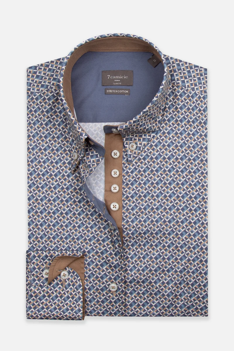 Silvia Poplin Stretch Women Shirt Blue Beige
