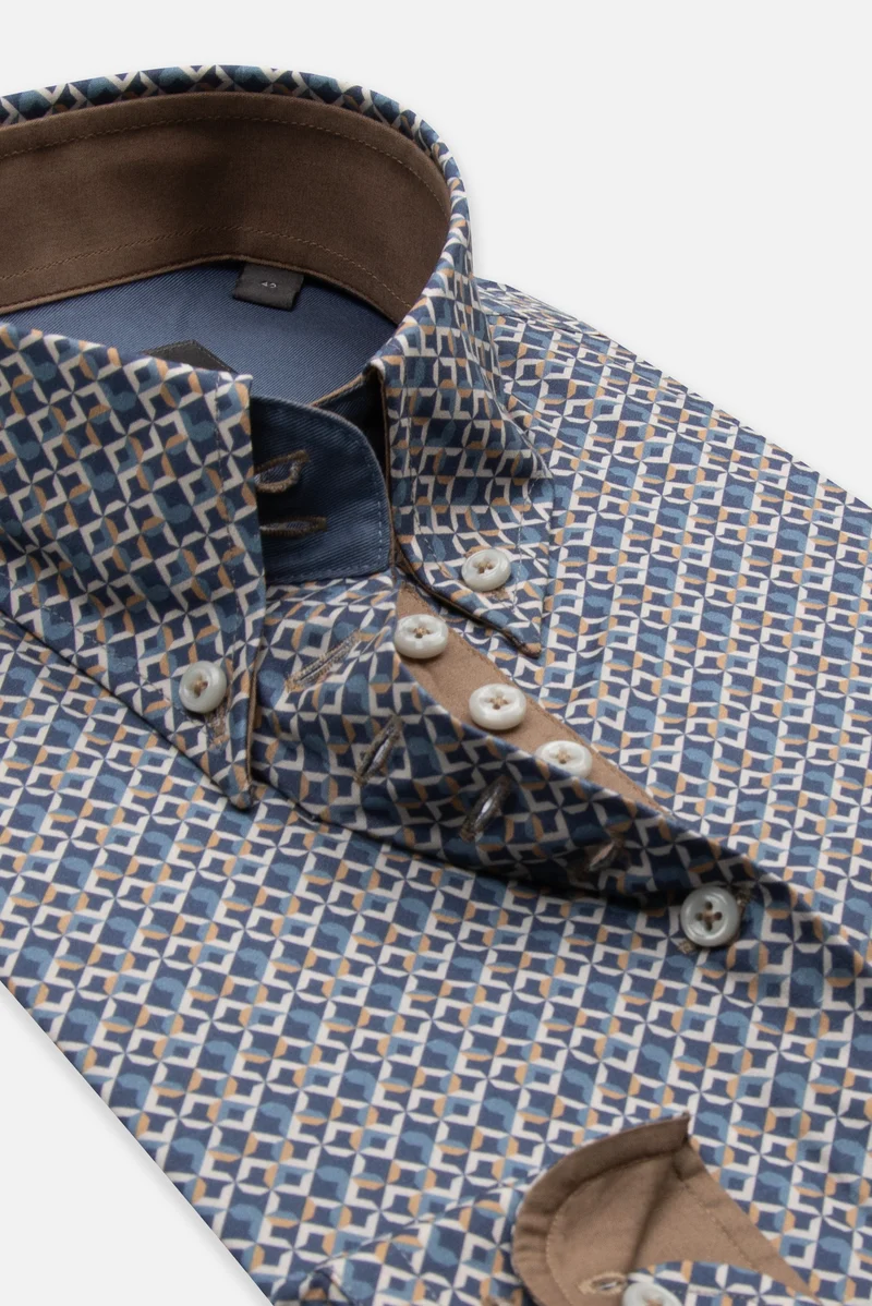 Silvia Poplin Stretch Women Shirt Blue Beige
