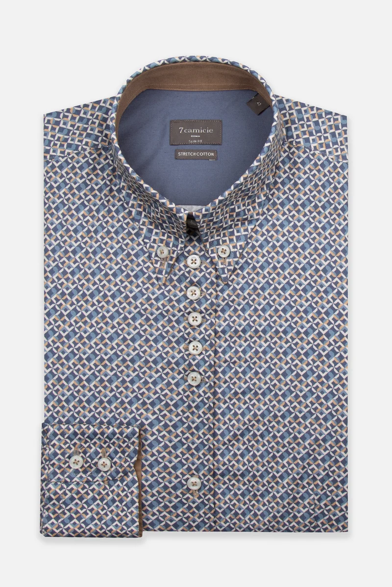 Silvia Poplin Stretch Women Shirt Blue Beige