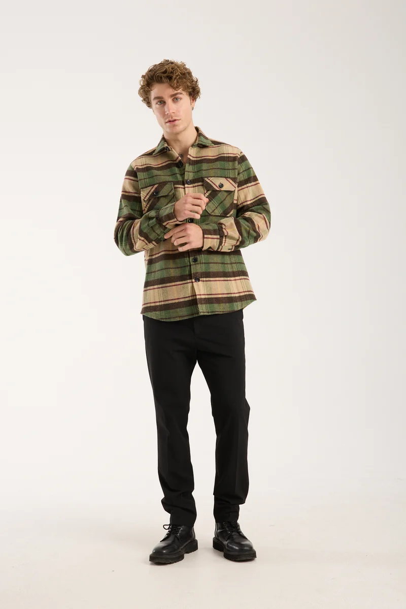 Sport Flannel Man Shirt Beige Brown