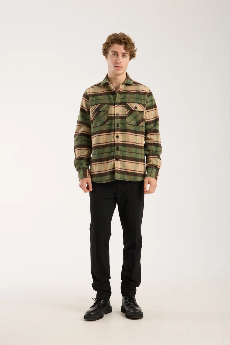 Sport Flannel Man Shirt Beige Brown