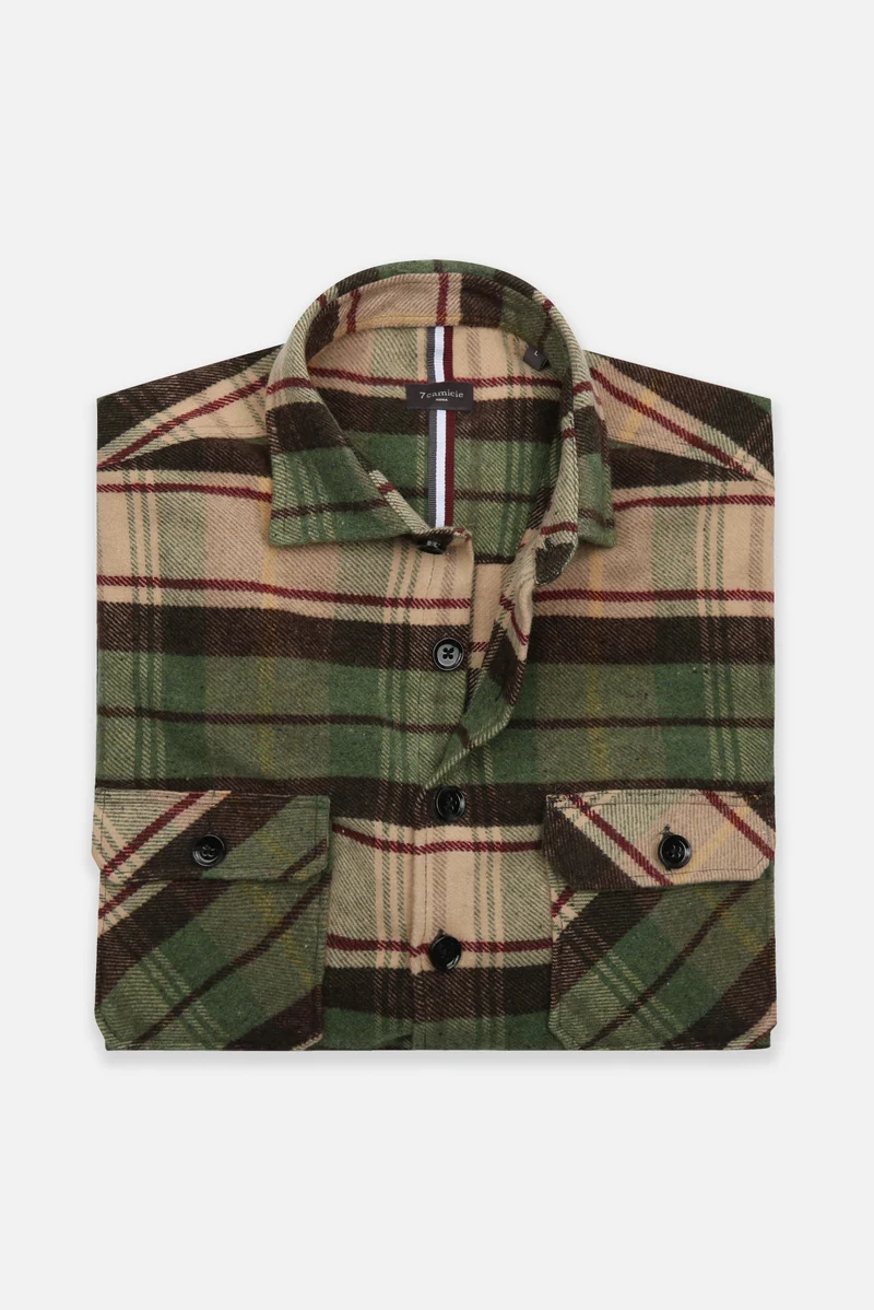 Sport Flannel Man Shirt Beige Brown