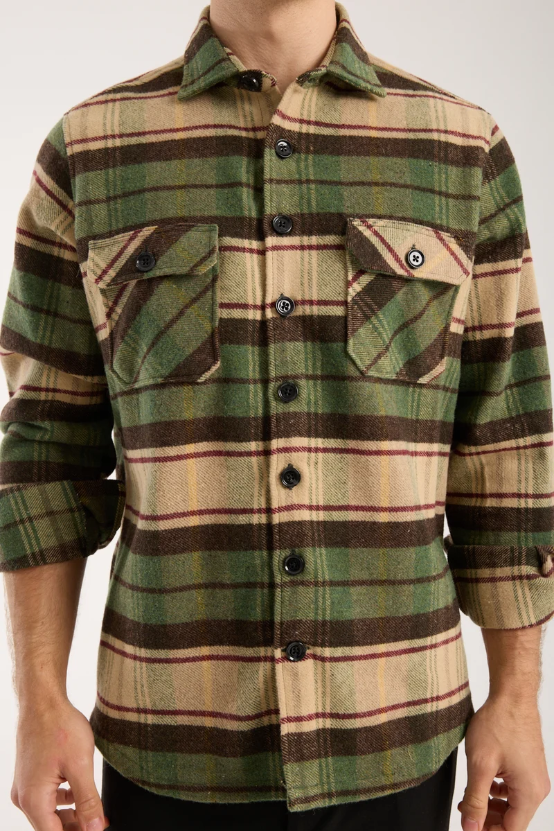 Sport Flannel Man Shirt Beige Brown