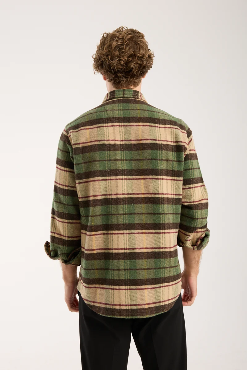 Sport Flannel Man Shirt Beige Brown