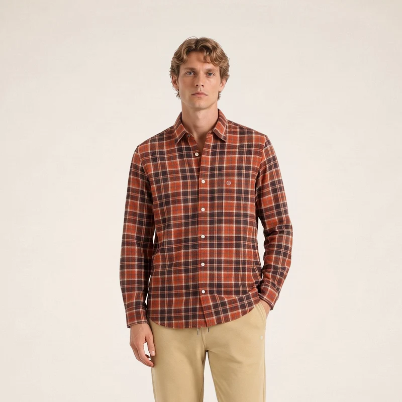 Chemise manches longues coton carreaux rouge