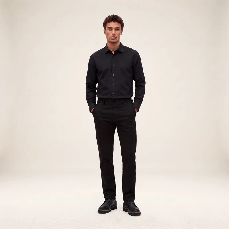 Chemise manches longues coton stretch noire