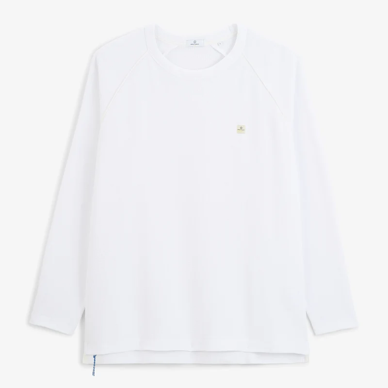 T-shirt manches longues raglan piping coton gaufré col rond blanc SBPLAY