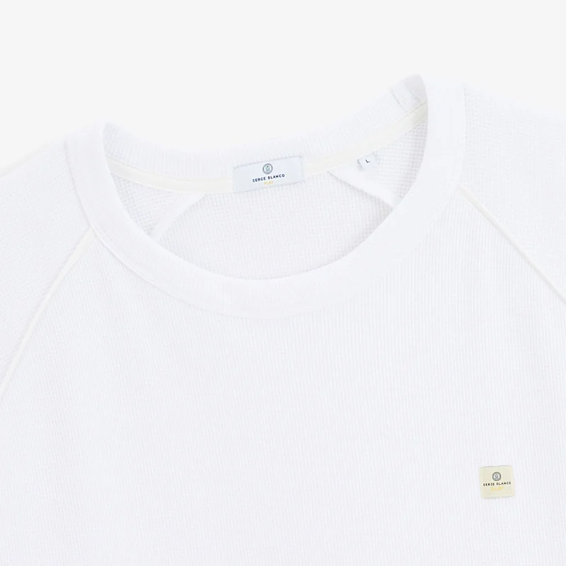 T-shirt manches longues raglan piping coton gaufré col rond blanc SBPLAY