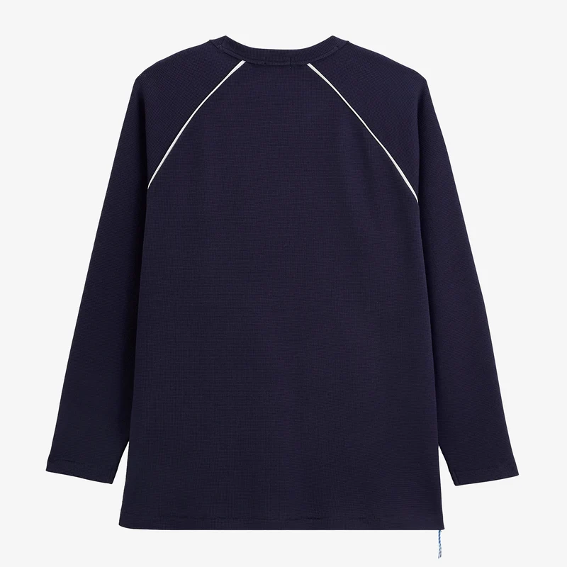 T-shirt manches longues raglan piping col rond coton gaufré bleu marine SBPLAY