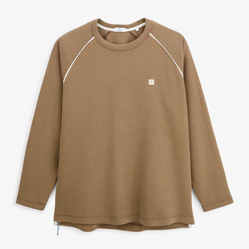 T-shirt manches longues raglan piping coton gaufré marron SBPLAY