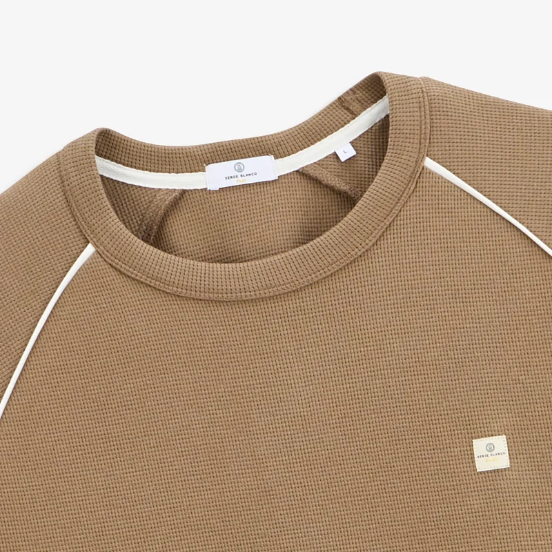 T-shirt manches longues raglan piping coton gaufré marron SBPLAY