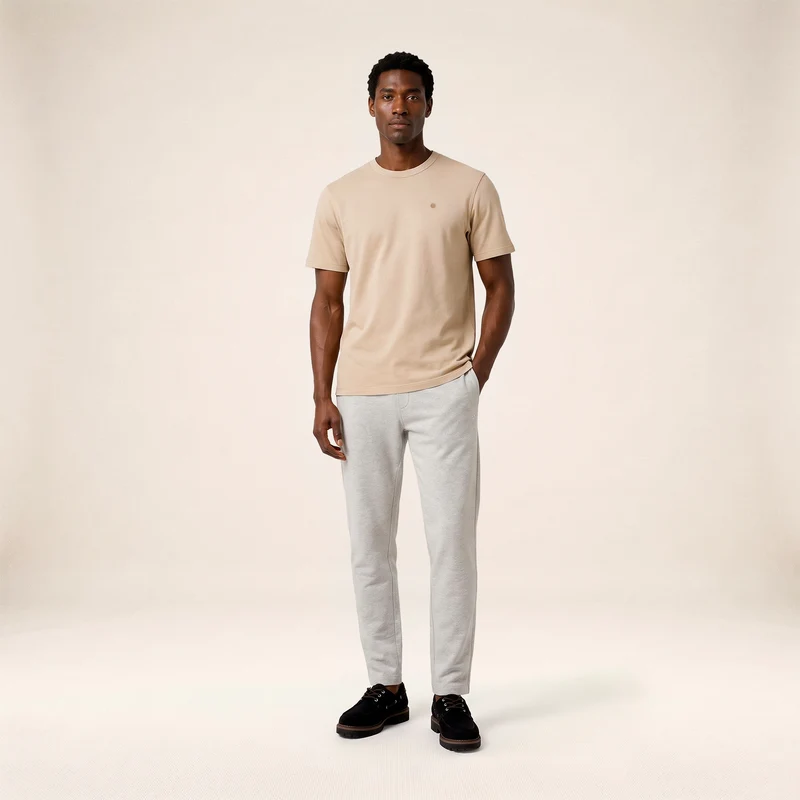 T-shirt manches courtes 100% coton jersey texturé beige Théo