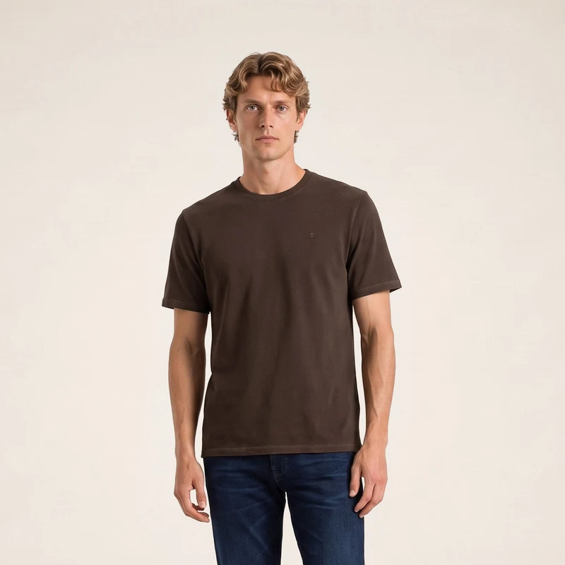 T-shirt manches courtes 100% coton jersey texturé marron Théo