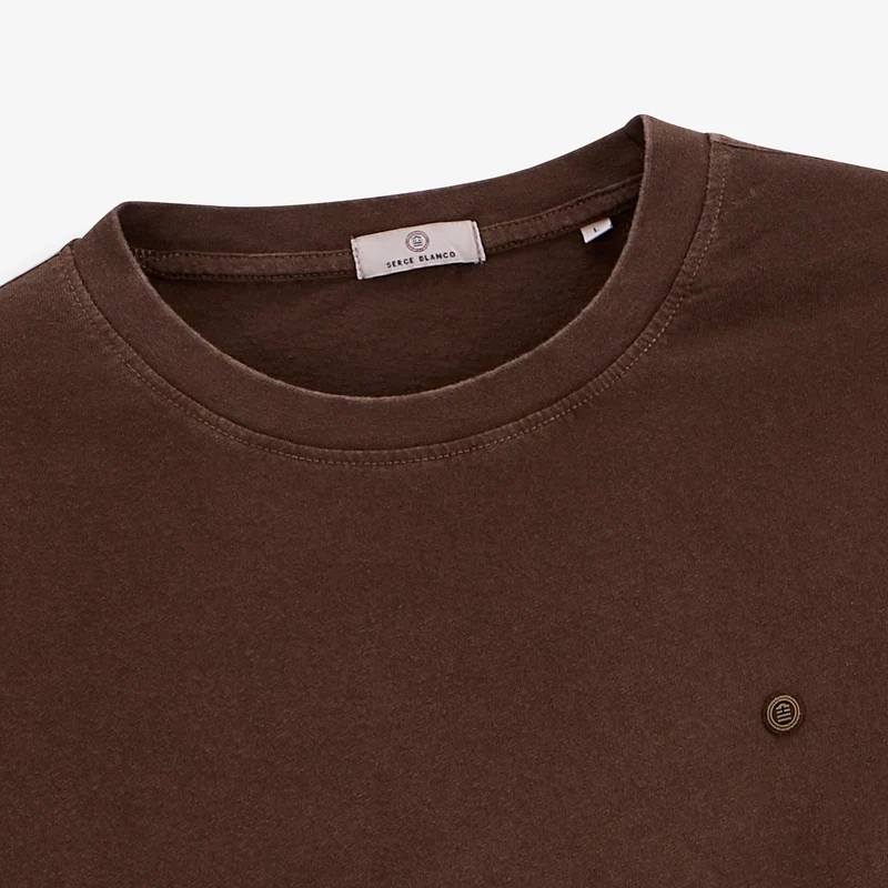 T-shirt manches courtes 100% coton jersey texturé marron Théo