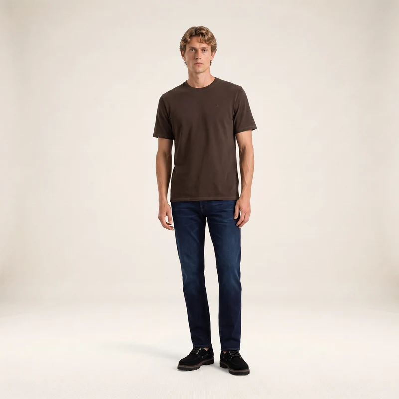 T-shirt manches courtes 100% coton jersey texturé marron Théo