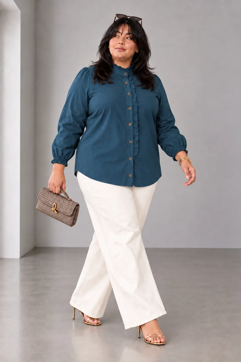 Mizora|Cotton Shirt With Mandarin Collar