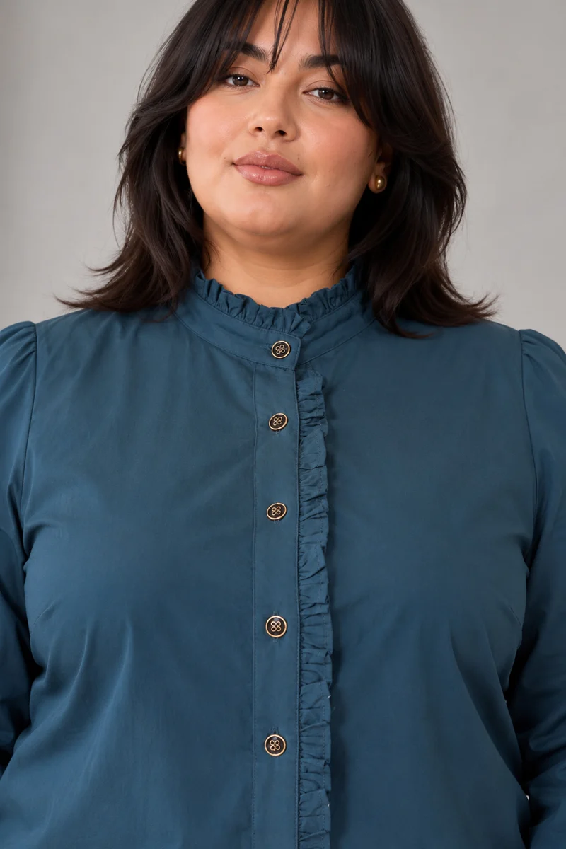 Mizora|Cotton Shirt With Mandarin Collar