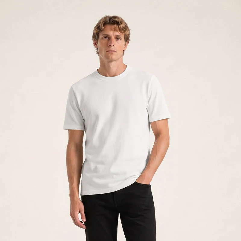 T-shirt manches courtes 100% coton jersey texturé blanc Théo