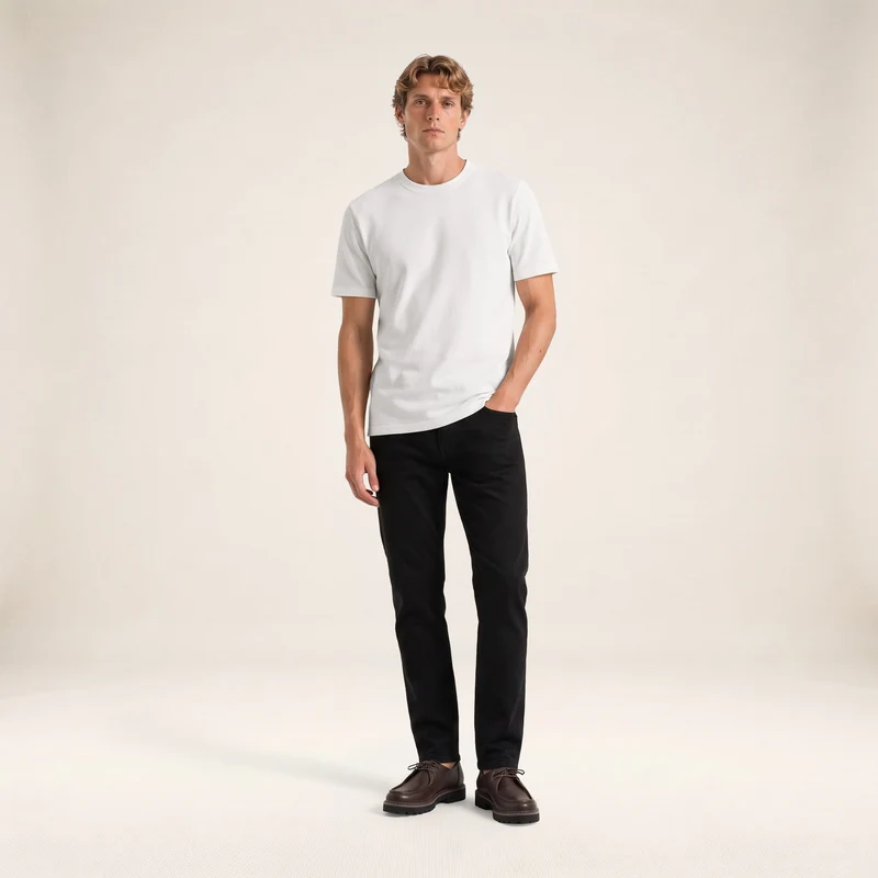 T-shirt manches courtes 100% coton jersey texturé blanc Théo