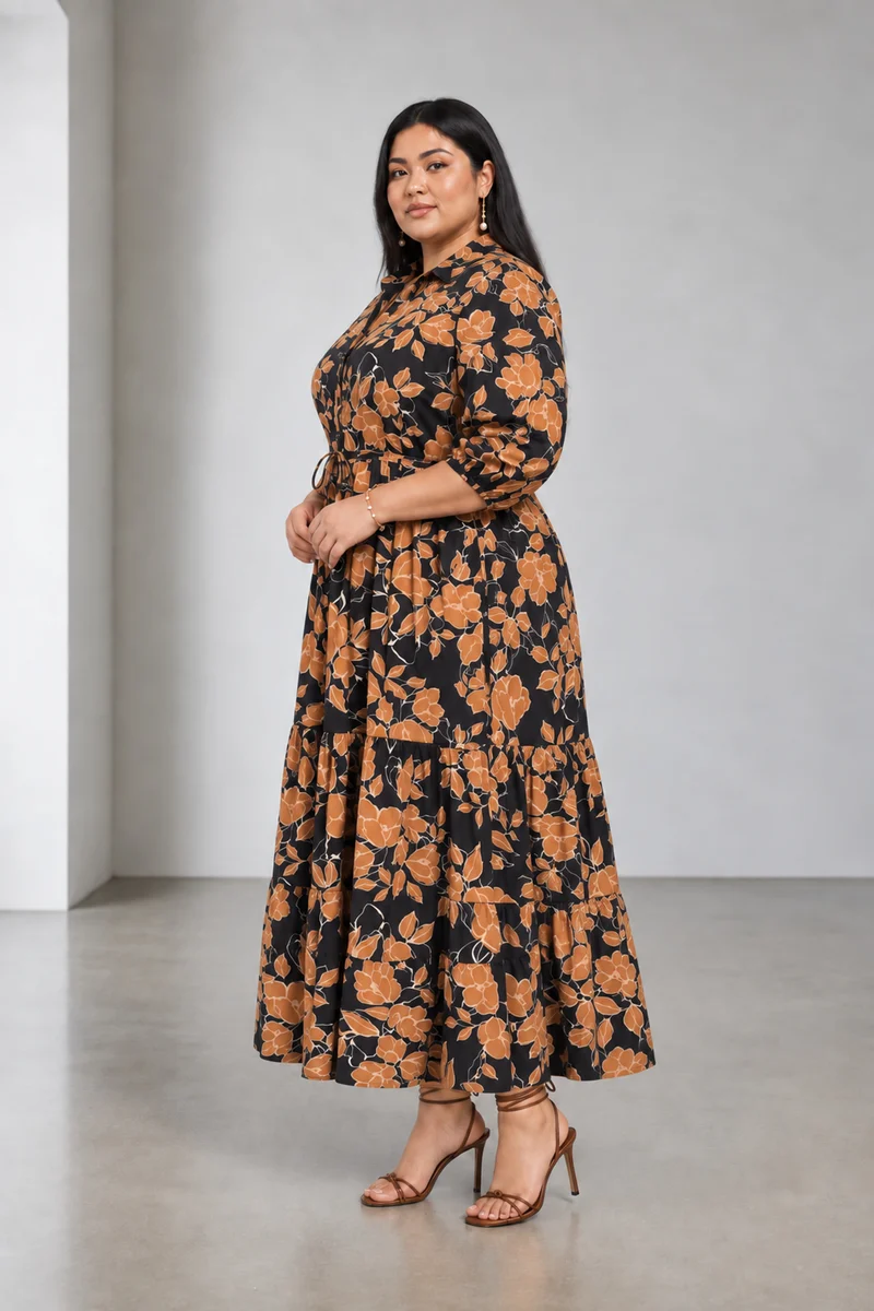 Orena|Viscose Tiered Midi Shirt Dress