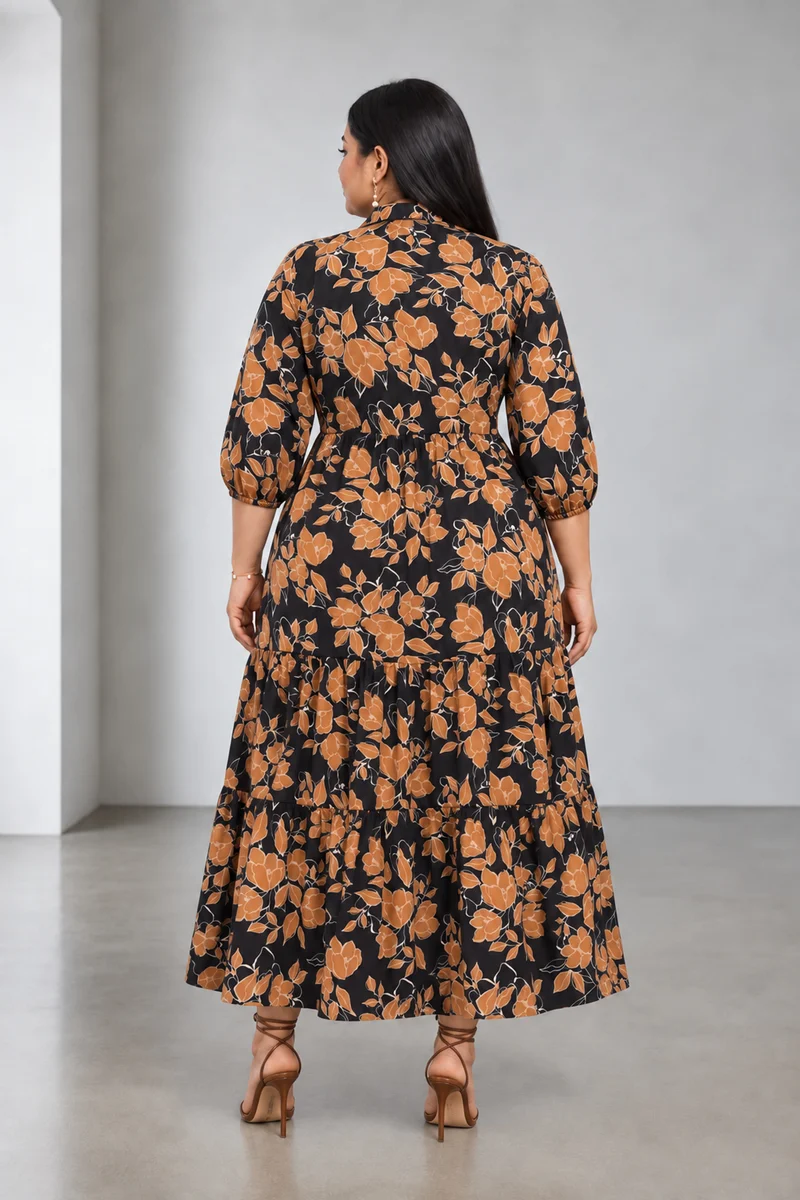 Orena|Viscose Tiered Midi Shirt Dress