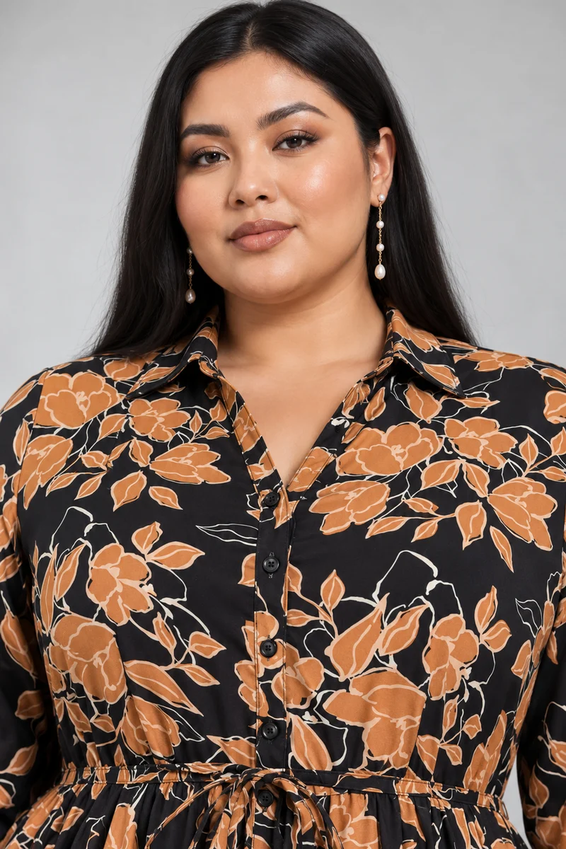 Orena|Viscose Tiered Midi Shirt Dress