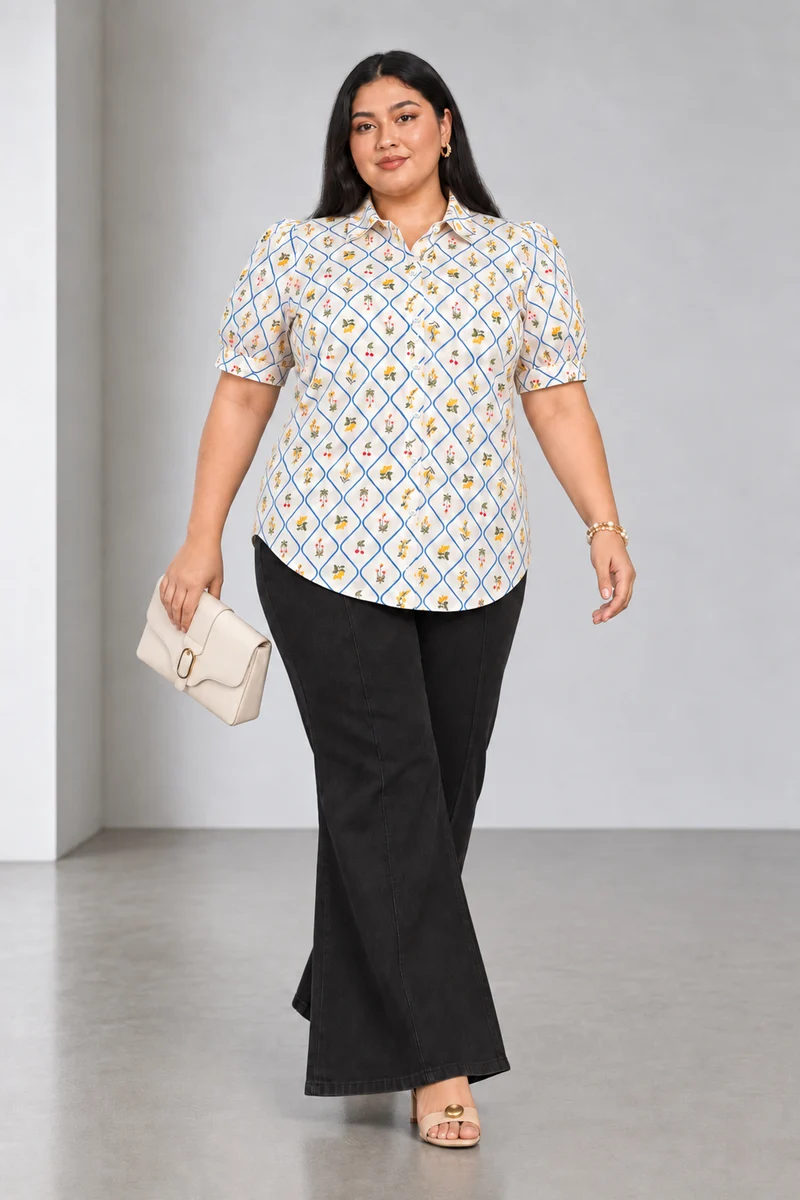 Rivin|Cotton Shirt With Puff Sleeve