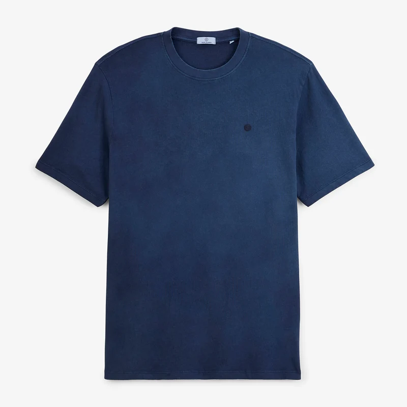 T-shirt manches courtes 100% coton jersey texturé bleu marine foncé Théo