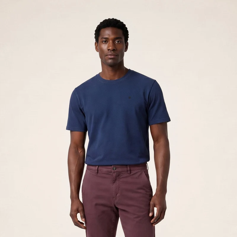 T-shirt manches courtes 100% coton jersey texturé bleu marine foncé Théo