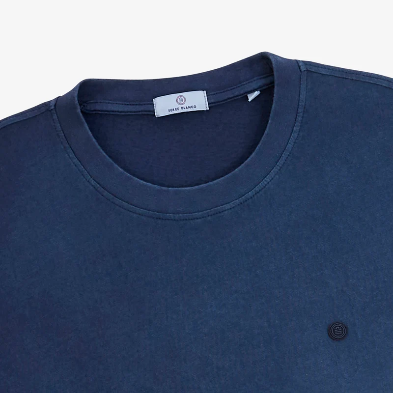 T-shirt manches courtes 100% coton jersey texturé bleu marine foncé Théo