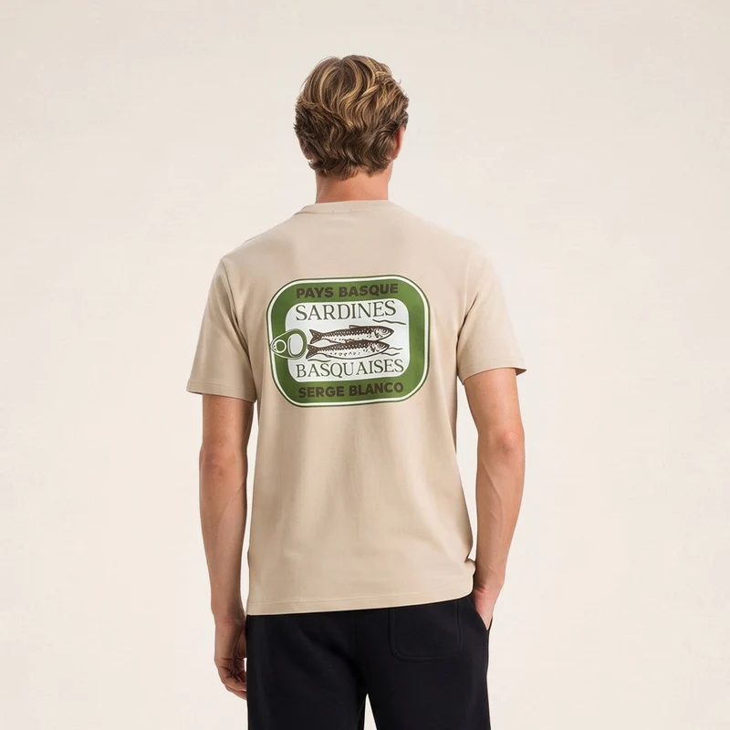 T-shirt manches courtes coton beige Sardines Basquaises Théo