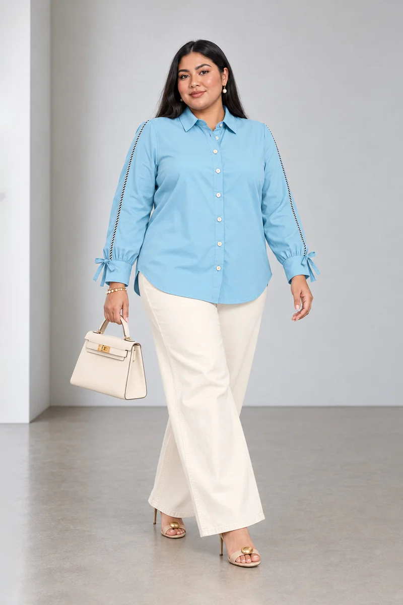 Blya|Cotton Shirt With Ruched Sleeve
