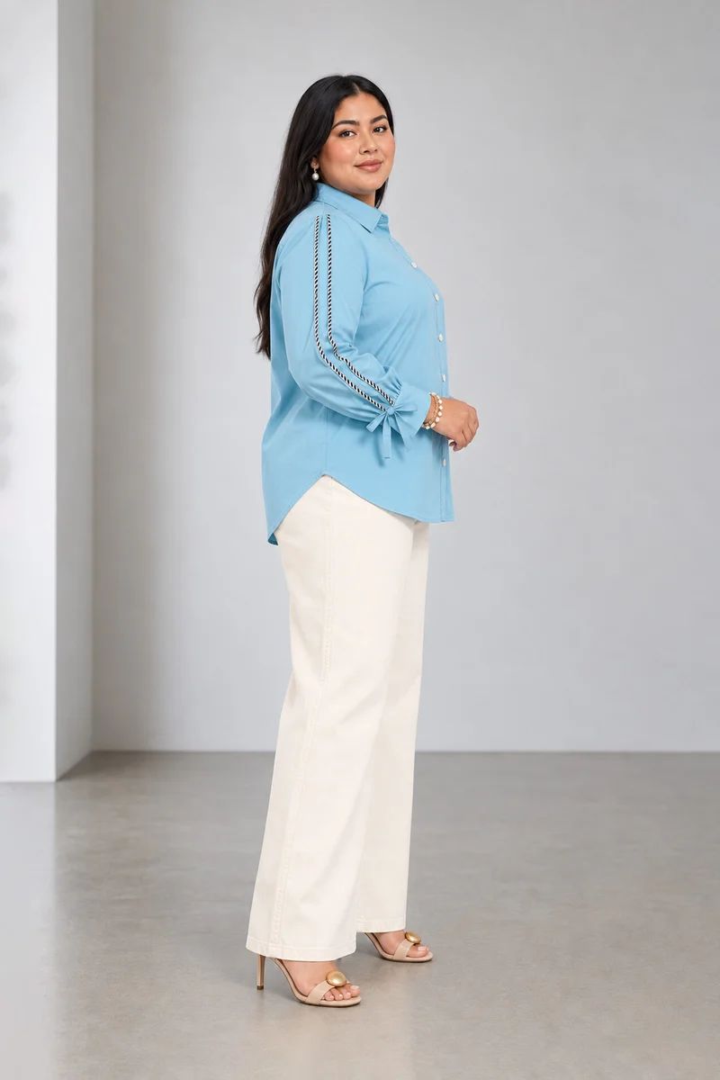 Blya|Cotton Shirt With Ruched Sleeve