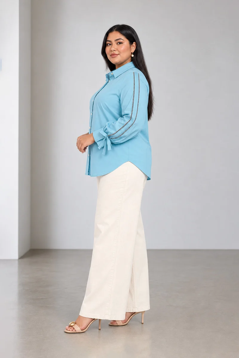 Blya|Cotton Shirt With Ruched Sleeve