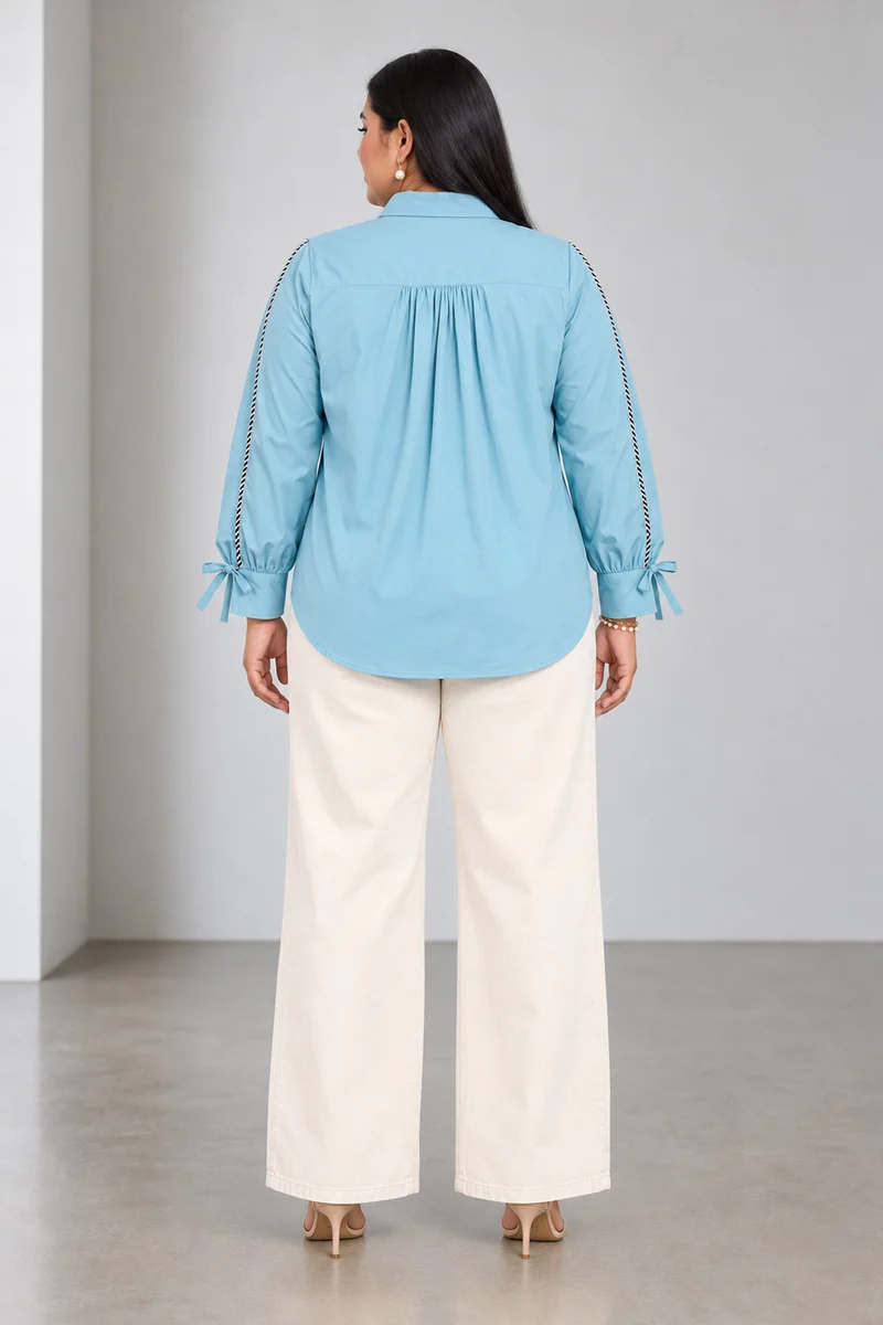 Blya|Cotton Shirt With Ruched Sleeve